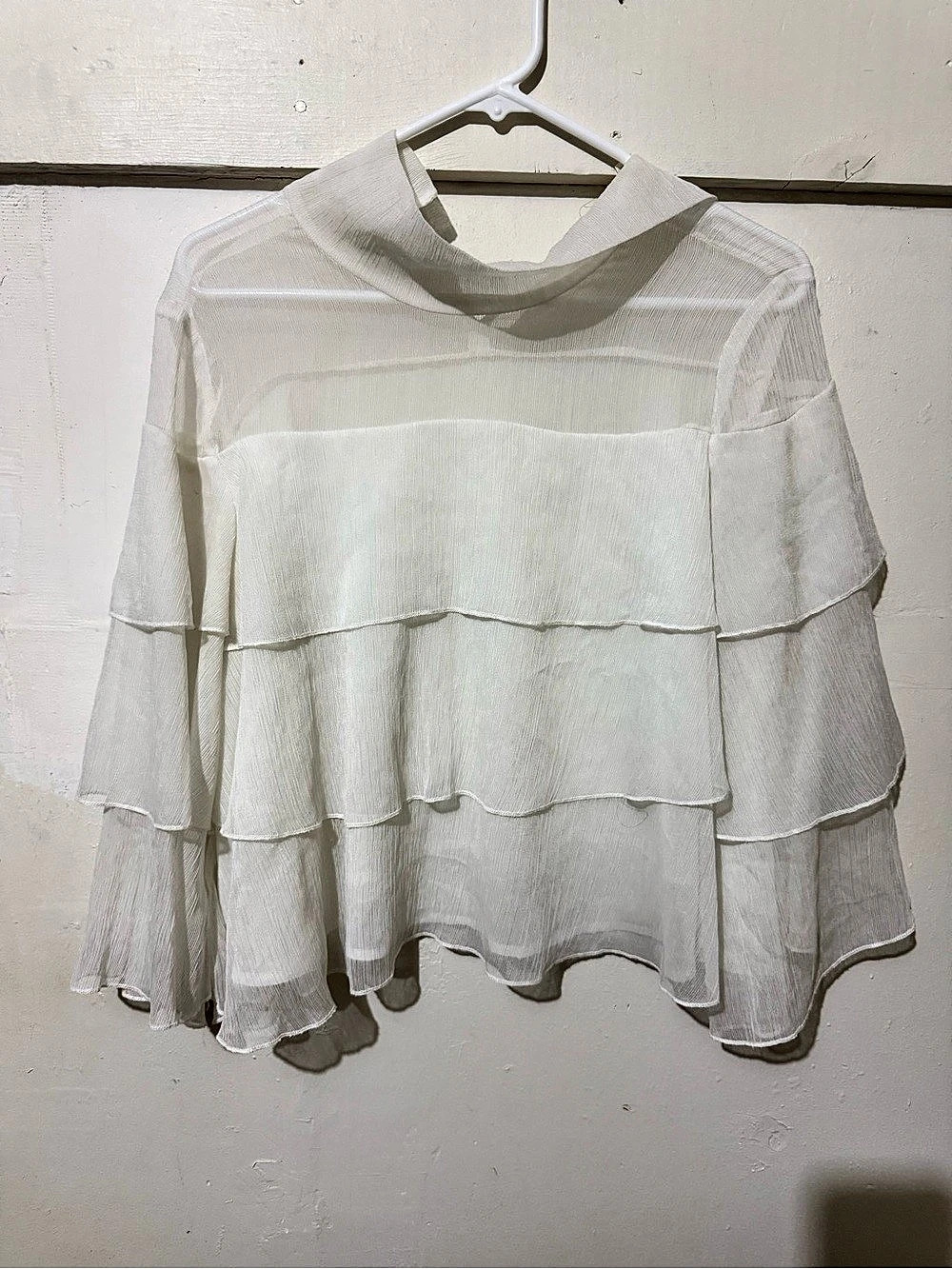 White Layered Ruffle Blouse Like New